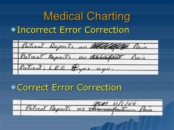 Who should correct an error in the patient's chart?